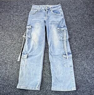 V.I.P. Women’s Light Wash Blue Wide-Leg Mid Rise Cargo 5-Pocket Jeans 0